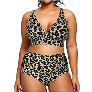 Women's Plus Size High Waisted Bikini Two Piece Swimsuits-Leopard Size 24W